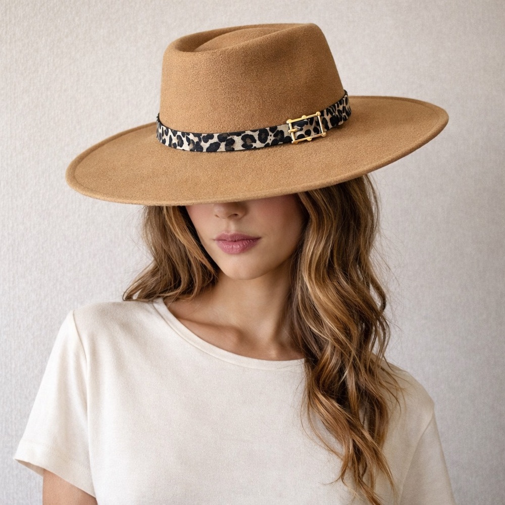 Royal Standard Camel Western Boho Ranchcore Wool Hat Leopard Band One Size